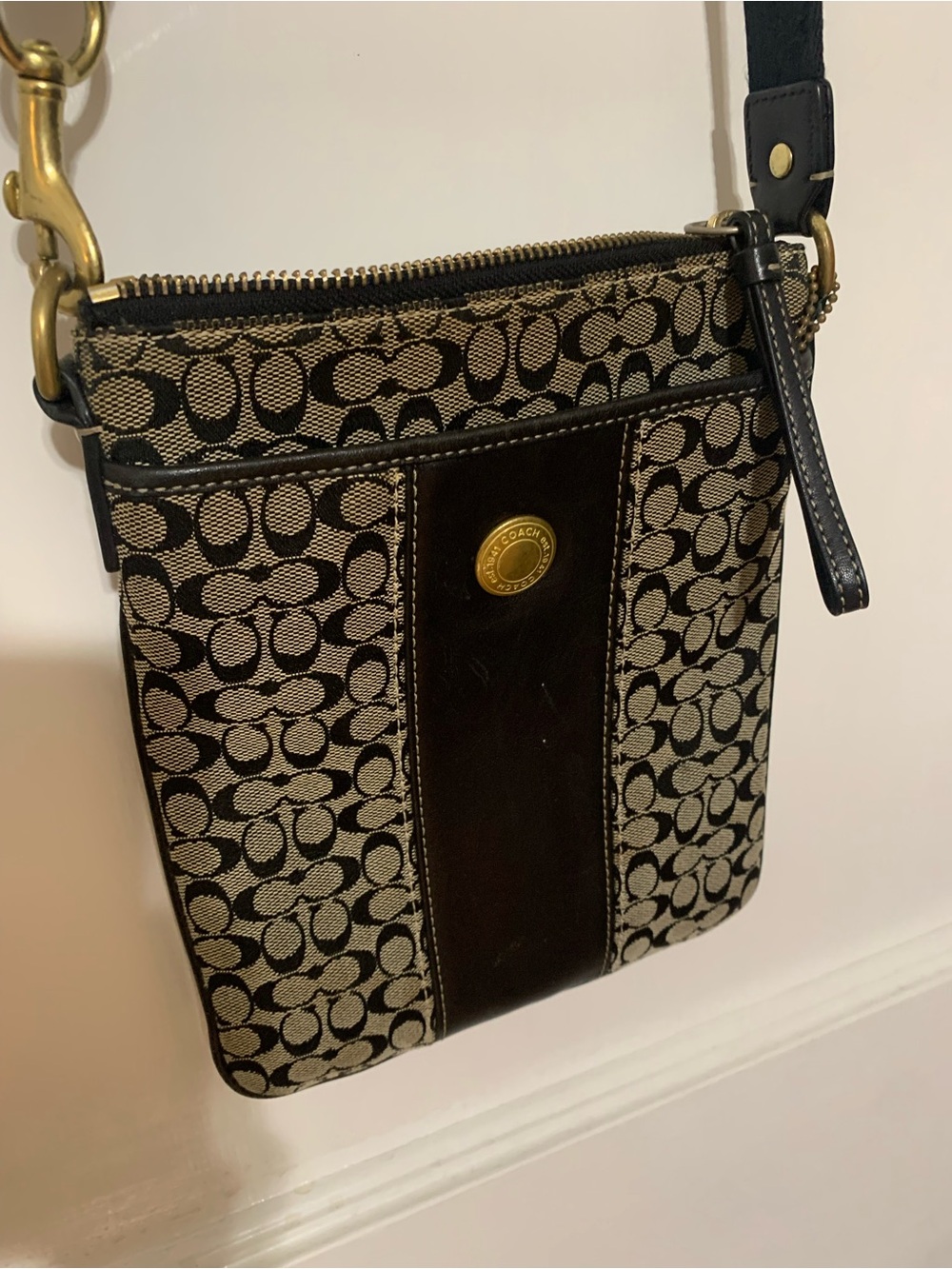 Vintage Coach Signature Canvas Crossbody in Black and Gray